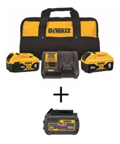 DEWALT 20V MAX Lithium-Ion Starter Kit 6.0Ah Battery, 4.0Ah Battery, Charger & Kit Bag and FLEXVOLT 20V/60V 6.0Ah Battery