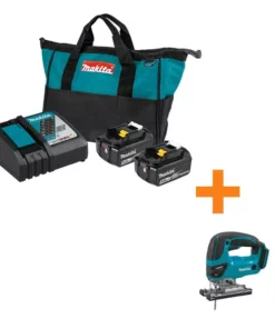 Makita 18-Volt LXT Lithium-Ion Battery and Rapid Optimum Charger Starter Pack (5.0Ah) with bonus 18V LXT Jigsaw (Tool-Only)