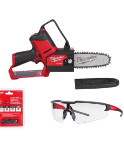 Milwaukee M12 FUEL 6 in. 12-Volt Brushless Electric Cordless Chainsaw Tool Only with Extra 6 in. Chain and Clear Safety Glasses