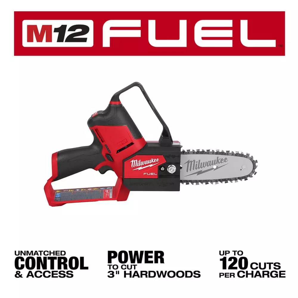Milwaukee M12 FUEL 6 in. 12-Volt Brushless Cordless Electric Cordless Chainsaw Tool Only Extra 6 in. Chain & Tinted Safety Glasses - Image 3