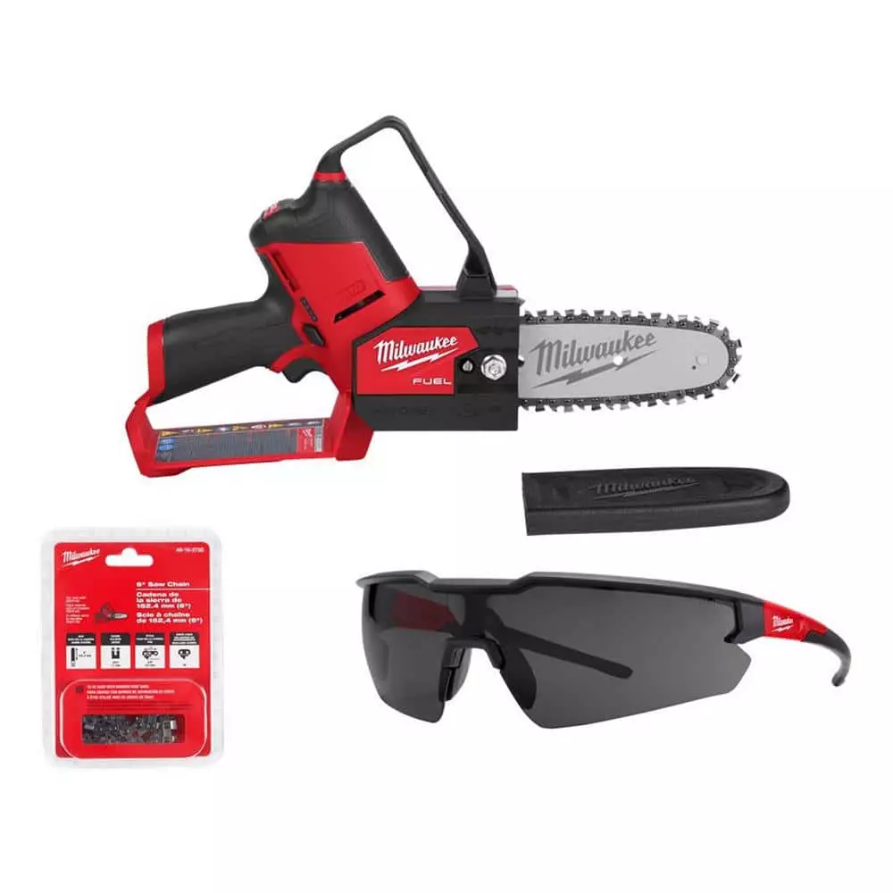 Milwaukee M12 FUEL 6 in. 12-Volt Brushless Cordless Electric Cordless Chainsaw Tool Only Extra 6 in. Chain & Tinted Safety Glasses