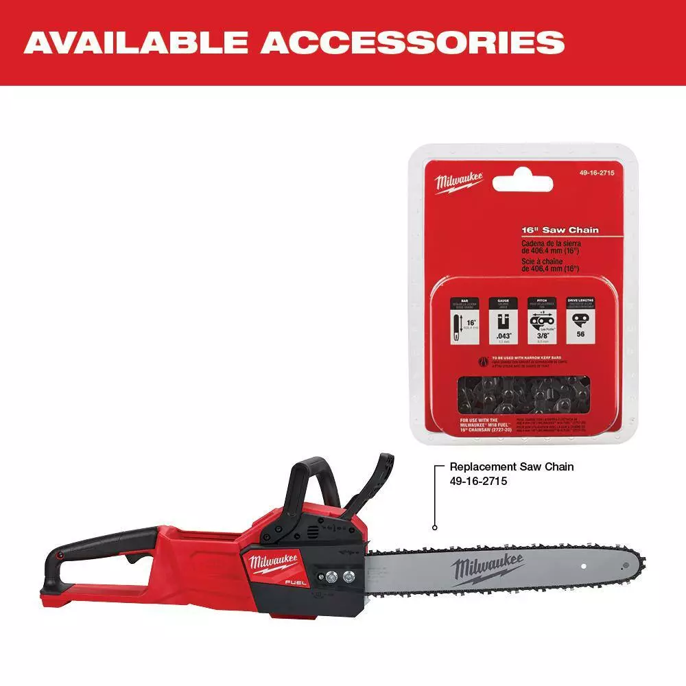 Milwaukee M18 FUEL 18-Volt Lithium-Ion Brushless Cordless 16 in. Chainsaw W/ M18 5.0Ah Battery - Image 15
