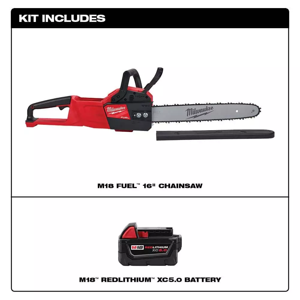 Milwaukee M18 FUEL 18-Volt Lithium-Ion Brushless Cordless 16 in. Chainsaw W/ M18 5.0Ah Battery - Image 2