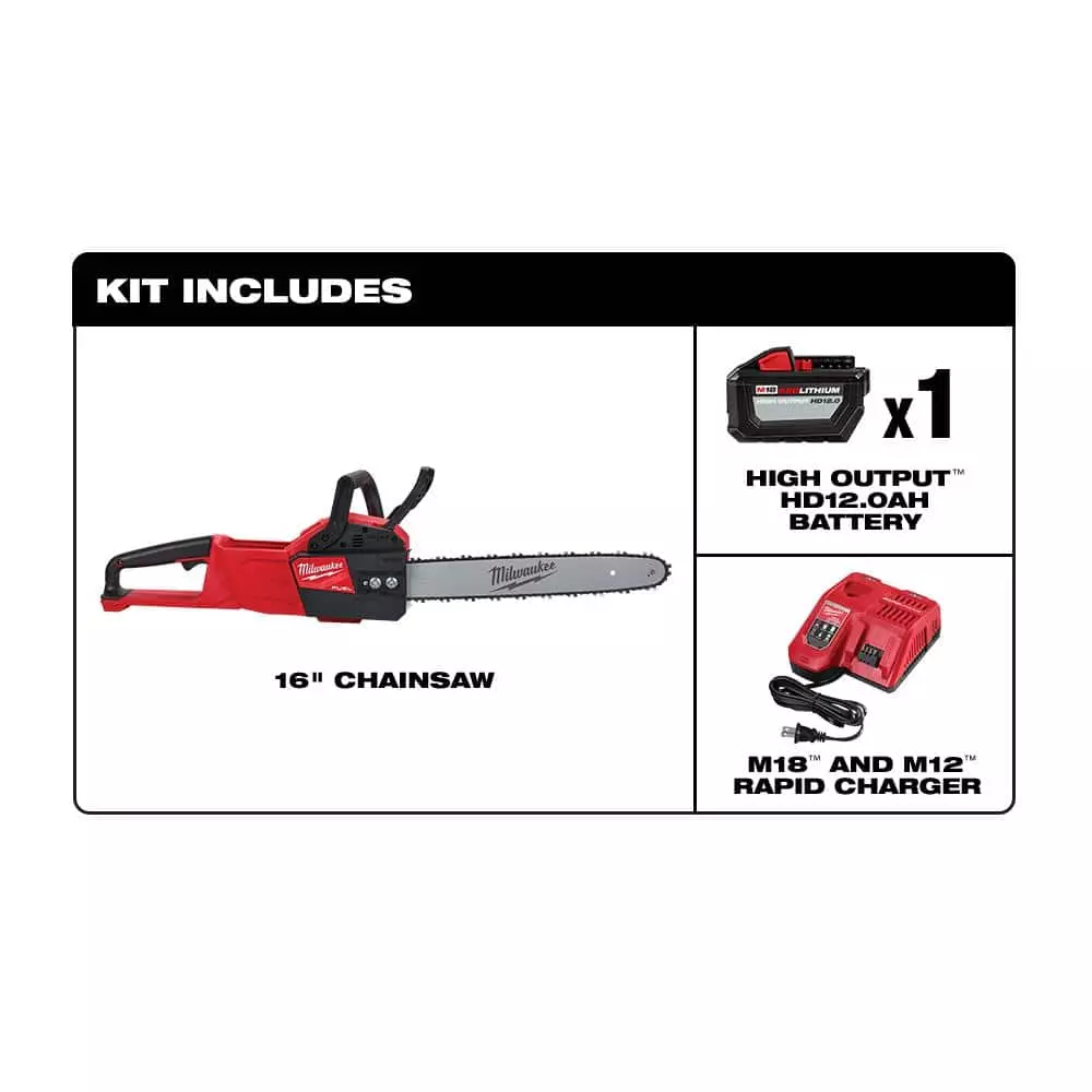 Milwaukee M18 FUEL 16 in. 18-Volt Lithium-Ion Battery Brushless Cordless Chainsaw Kit with 12.0 Ah Battery and M18 Rapid Charger - Image 2