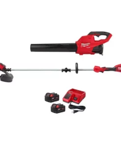 Milwaukee M18 FUEL 120 MPH 450 CFM 18V Brushless Cordless Handheld Blower w/Two 5Ah Batteries, Charger, String Trimmer
