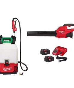 Milwaukee M18 FUEL 120 MPH 450 CFM 18V Brushless Cordless Blower w/Two 5Ah Batteries, Charger, 4 Gal. Backpack Pesticide Sprayer