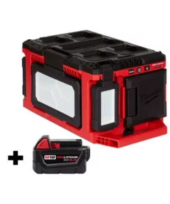 Milwaukee M18 18-Volt Lithium-Ion Cordless PACKOUT 3000 Lumens LED Light with Built-In Charger with (1) 5.0 Ah Battery