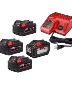 Milwaukee M18 18-Volt Lithium-Ion High Output 12.0Ah Battery with Three 5.0Ah Batteries and Charger (4-Pack)