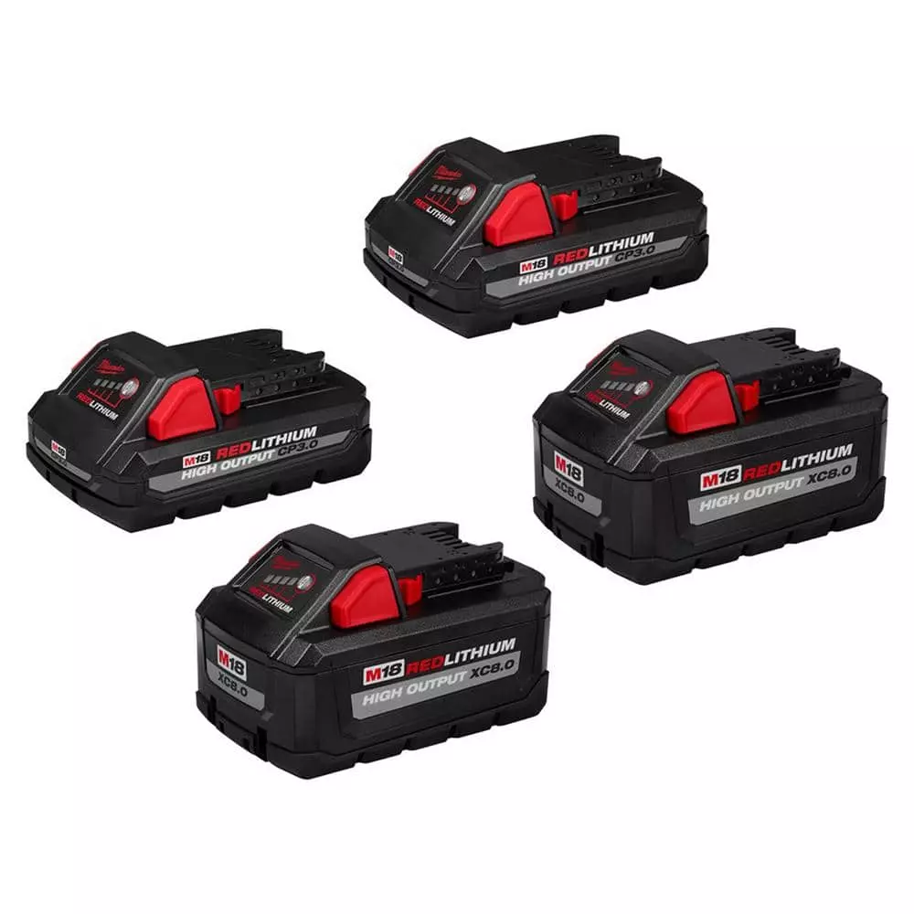 Milwaukee M18 18-Volt Lithium-Ion HIGH OUTPUT XC 8.0 Ah and 3 Ah Battery (4-Pack)