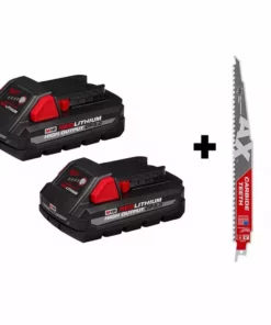 Milwaukee M18 18-Volt Lithium-Ion HIGH OUTPUT CP 3.0 Ah Battery Pack (2-Pack) w/9 in. 5 TPI AX Carbide Reciprocating Saw Blade