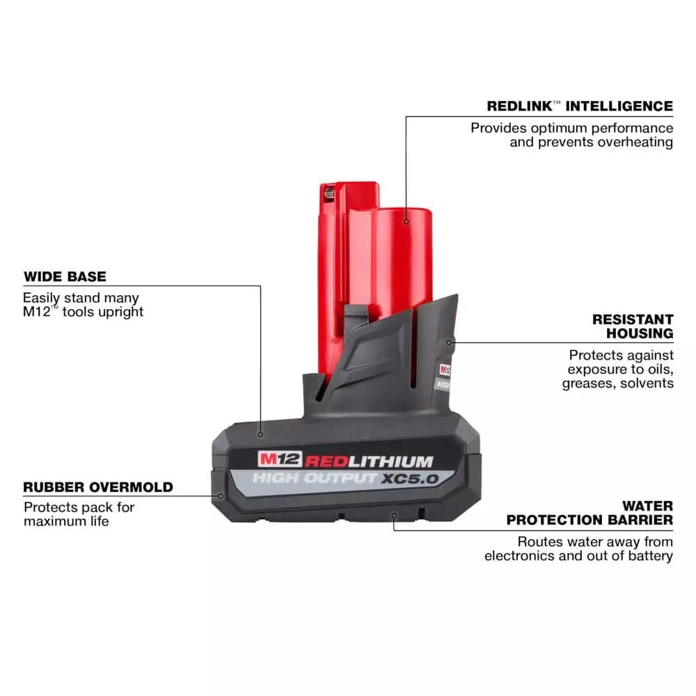 Milwaukee M12 12V Lithium-Ion XC High Output 5.0Ah Battery Pack W/High Output 2.5Ah Battery Pack - Image 4