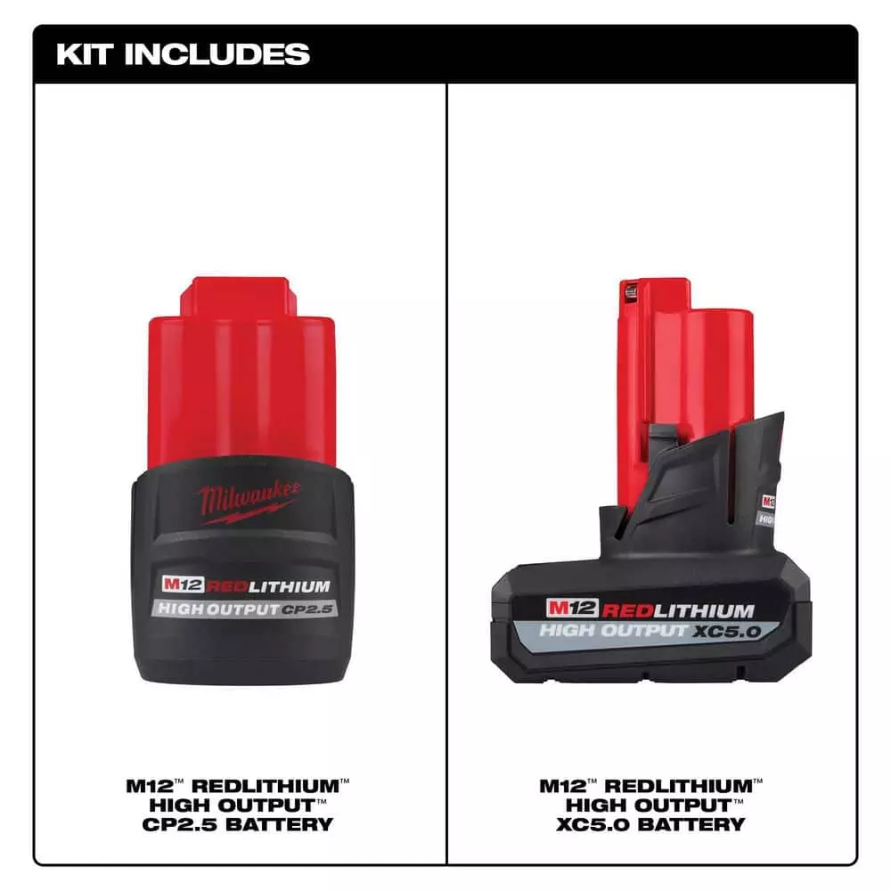 Milwaukee M12 12V Lithium-Ion XC High Output 5.0Ah Battery Pack W/High Output 2.5Ah Battery Pack - Image 2