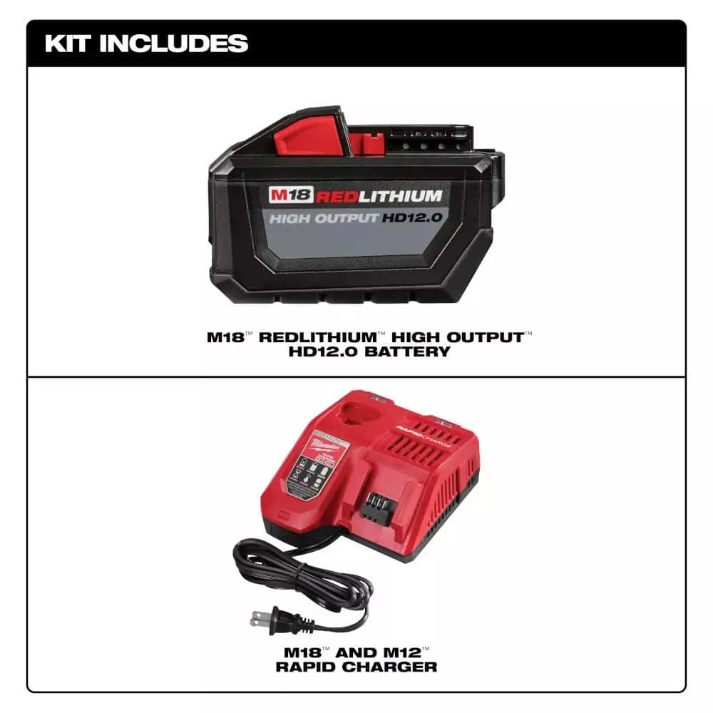 Milwaukee M18 18-Volt Lithium-Ion High Output Battery Pack 12.0 Ah and Rapid Charger Starter Kit - Image 2