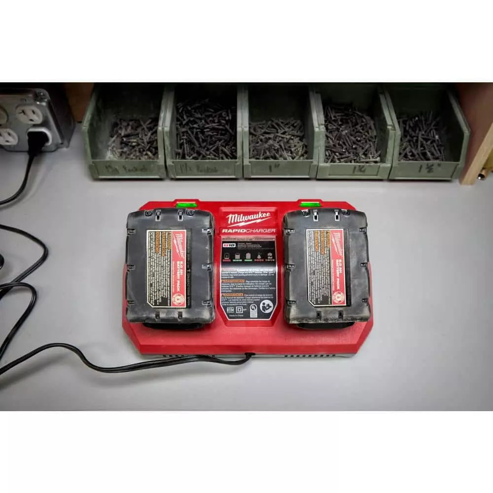 Milwaukee M18 18-Volt Lithium-Ion Dual Bay Rapid Battery Charger with 3.0Ah Battery Pack (2-Pack) - Image 12