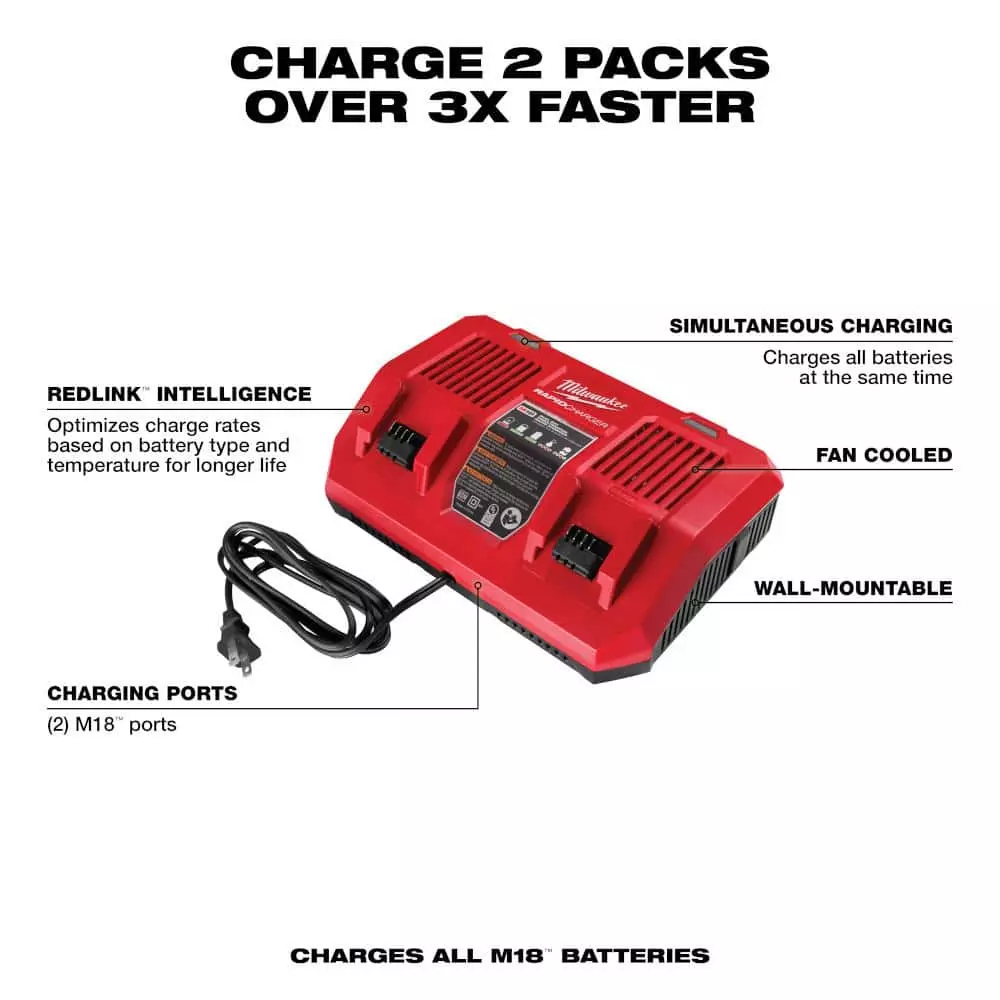 Milwaukee M18 18-Volt Lithium-Ion XC Starter Kit w/Two 5.0Ah Batteries, Charger and Dual Bay Rapid Charger - Image 3