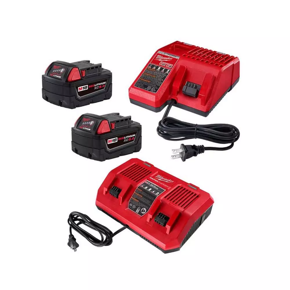 Milwaukee M18 18-Volt Lithium-Ion XC Starter Kit w/Two 5.0Ah Batteries, Charger and Dual Bay Rapid Charger