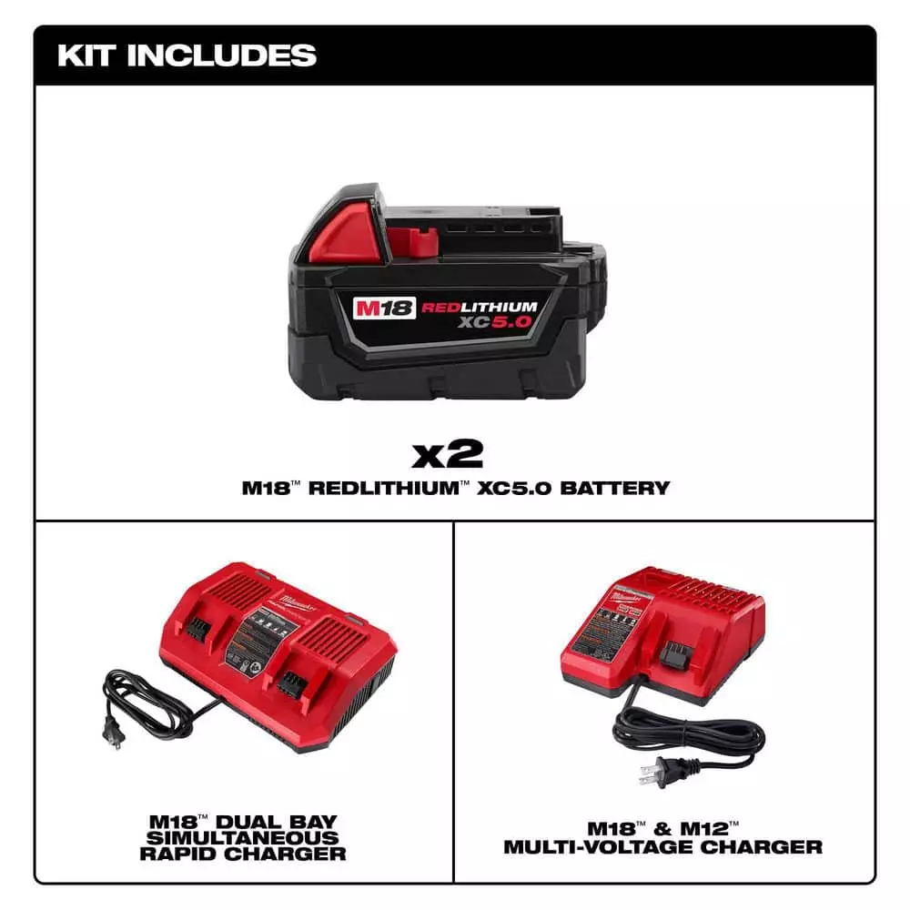 Milwaukee M18 18-Volt Lithium-Ion XC Starter Kit w/Two 5.0Ah Batteries, Charger and Dual Bay Rapid Charger - Image 2