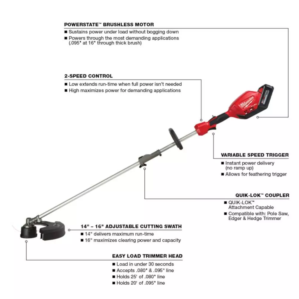 Milwaukee M18 FUEL 18-Volt Brushless Cordless Electric String Trimmer/Blower Combo Kit w/0.095 in. x 250 ft. Line & Edger (3-Tool) - Image 2