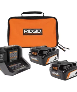 RIDGID 18V Lithium-Ion (2) 4.0 Ah Battery Starter Kit with Charger and Bag