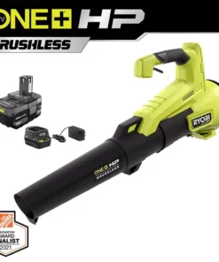 RYOBI ONE+ HP 18V Brushless 110 MPH 350 CFM Cordless Variable-Speed Jet Fan Leaf Blower w/ 4.0 Ah Battery and Charger