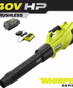 RYOBI 40V HP Brushless Whisper Series 155 MPH 600 CFM Cordless Battery Leaf Blower with 4.0 Ah Battery and Charger