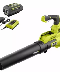 RYOBI 40V 110 MPH 525 CFM Cordless Battery Variable-Speed Jet Fan Leaf Blower with 4.0 Ah Battery and Charger