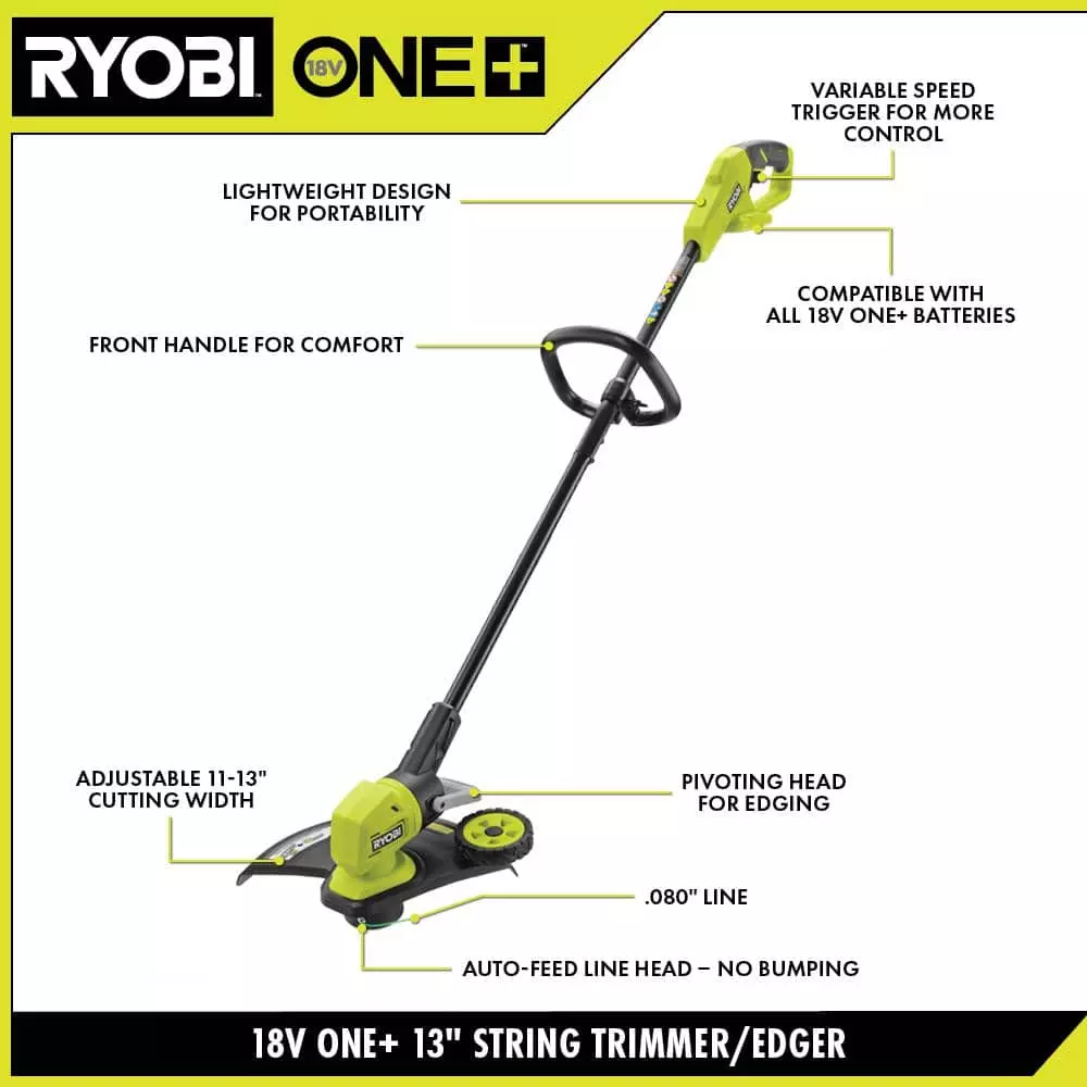 RYOBI ONE+ 18V 13 in. Cordless Battery String Trimmer/Edger with 4.0 Ah Battery and Charger - Image 4