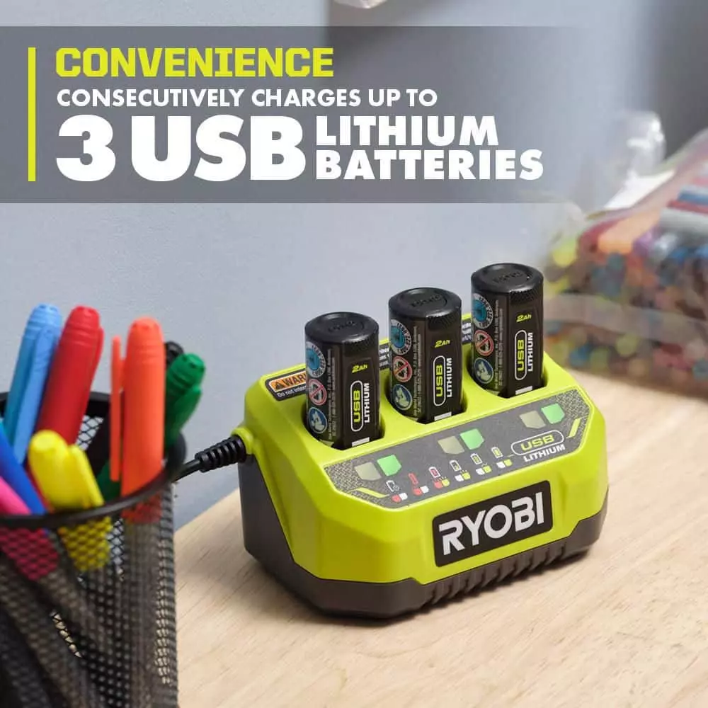RYOBI USB Lithium 3-Port Charger with USB Lithium 2.0 Ah Lithium-ion Rechargeable Battery - Image 5