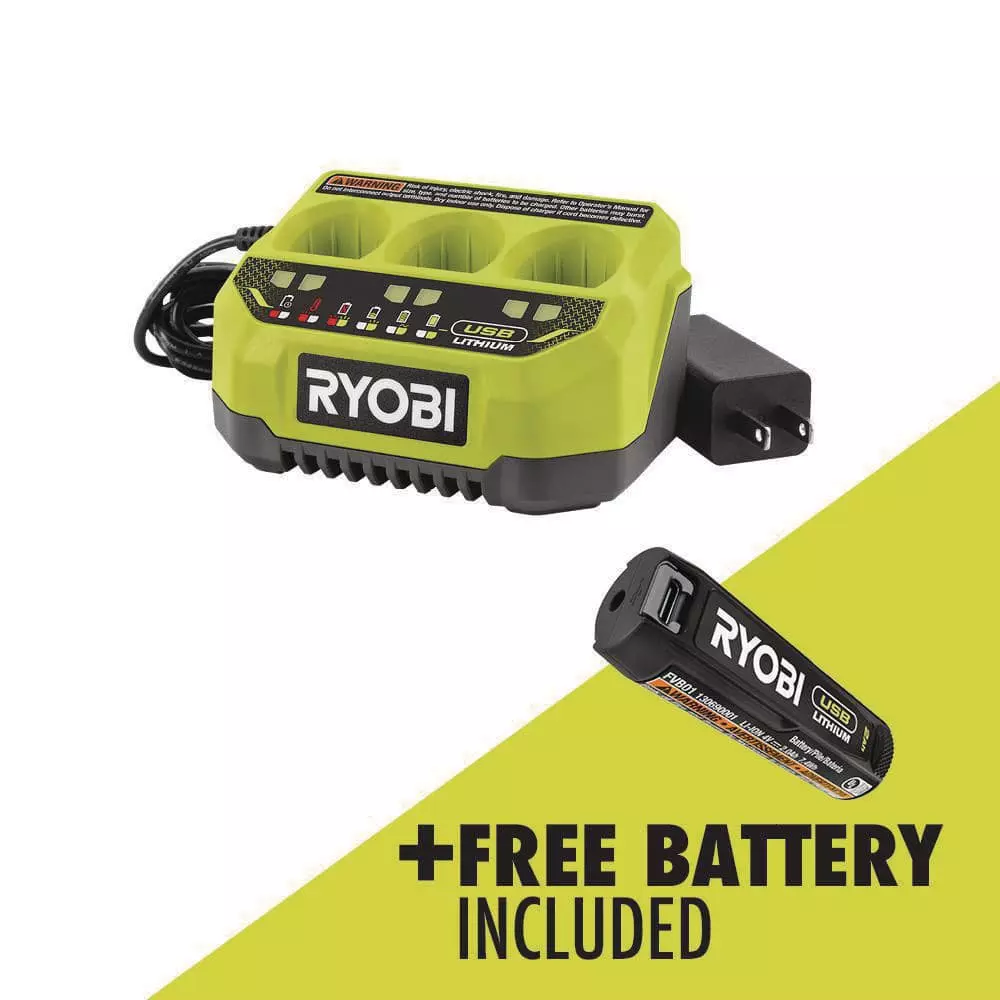 RYOBI USB Lithium 3-Port Charger with USB Lithium 2.0 Ah Lithium-ion Rechargeable Battery