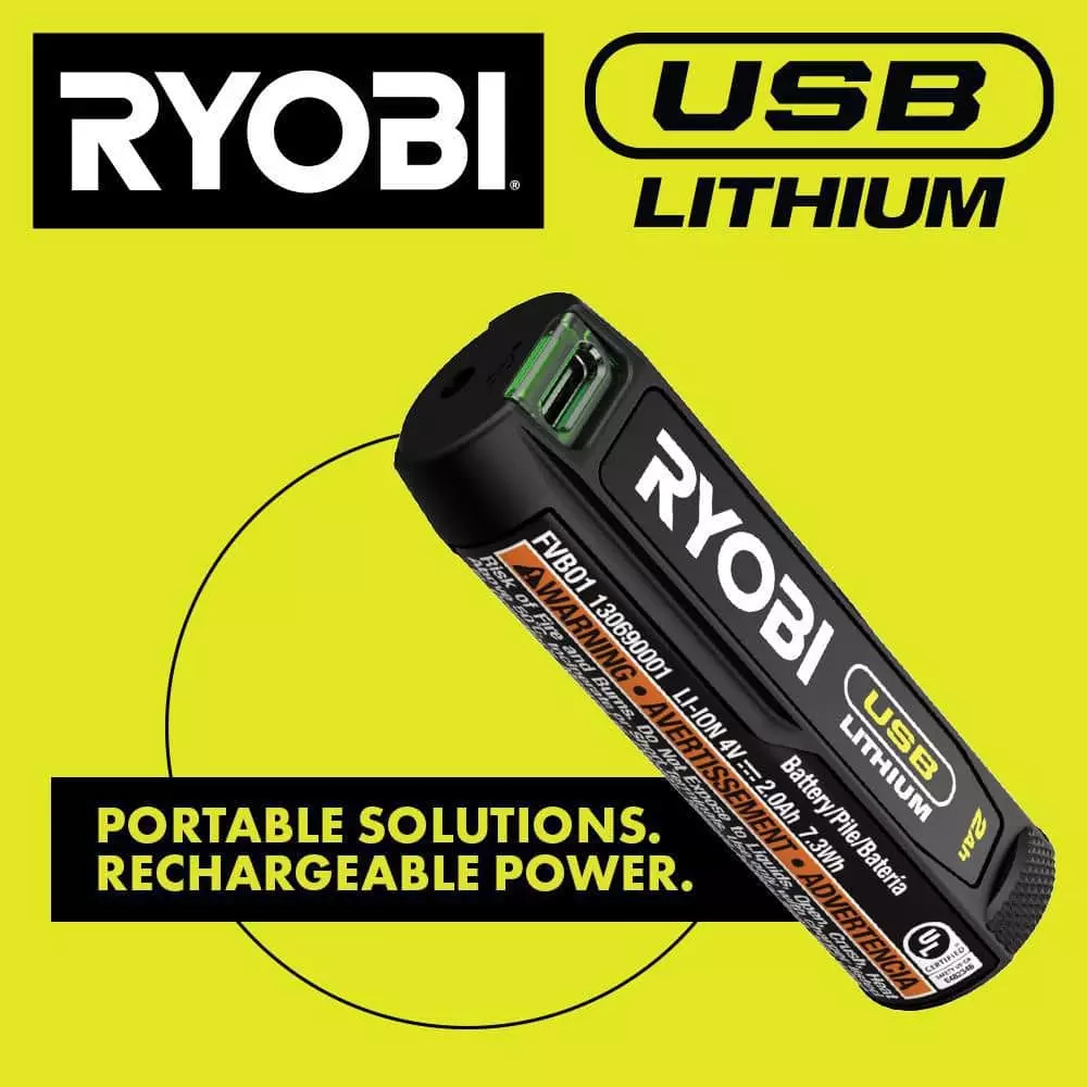RYOBI USB Lithium 3-Port Charger with USB Lithium 2.0 Ah Lithium-ion Rechargeable Battery - Image 2