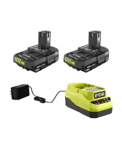 RYOBI ONE+ 18V Lithium-Ion 2.0 Ah Compact Battery (2-Pack) with 18V Lithium-Ion Charger
