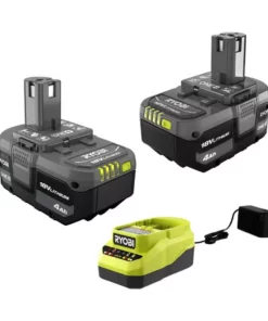 RYOBI ONE+ 18V Lithium-Ion 4.0 Ah Battery (2-Pack) with 18V Charger