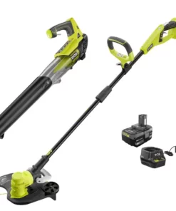 RYOBI ONE+ 18V Cordless Battery String Trimmer/Edger and Jet Fan Blower Combo Kit with 4.0 Ah Battery and Charger