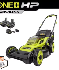 RYOBI ONE+ HP 18V Brushless 16 in. Cordless Battery Walk Behind Push Lawn Mower with (2) 4.0 Ah Batteries and (1) Charger